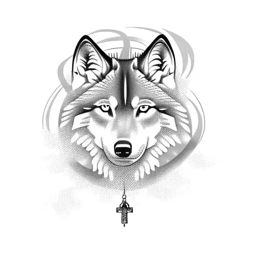 A Delicate Rosary Intertwined With The Silhouette Of A Wolf