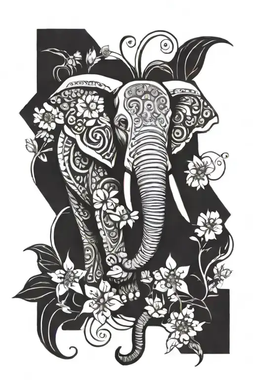 Elephant And Flowers Growing