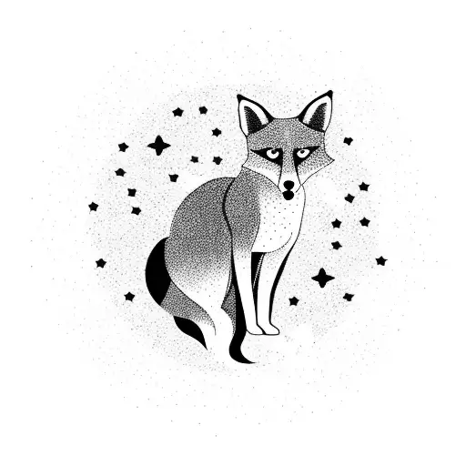 A Trail Of Stars Leading To A Fox Running Silhouette