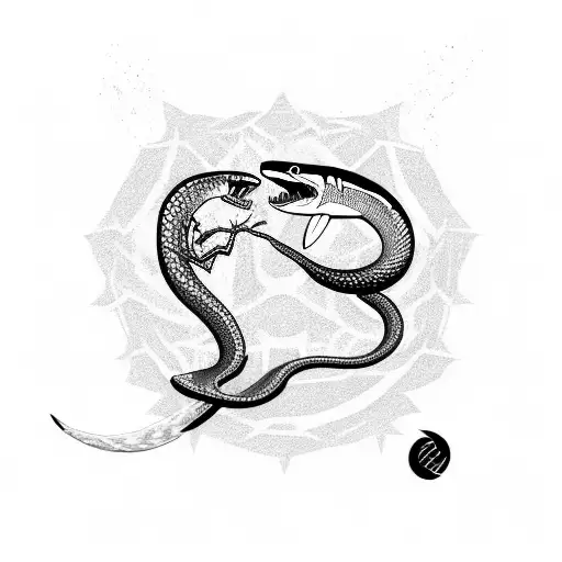 Snake And Shark Biting Each Other