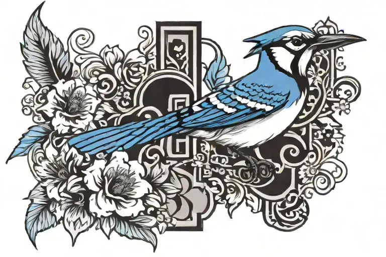 Blue Jay Bird Flying To A Cross Surrounded By Flowers
