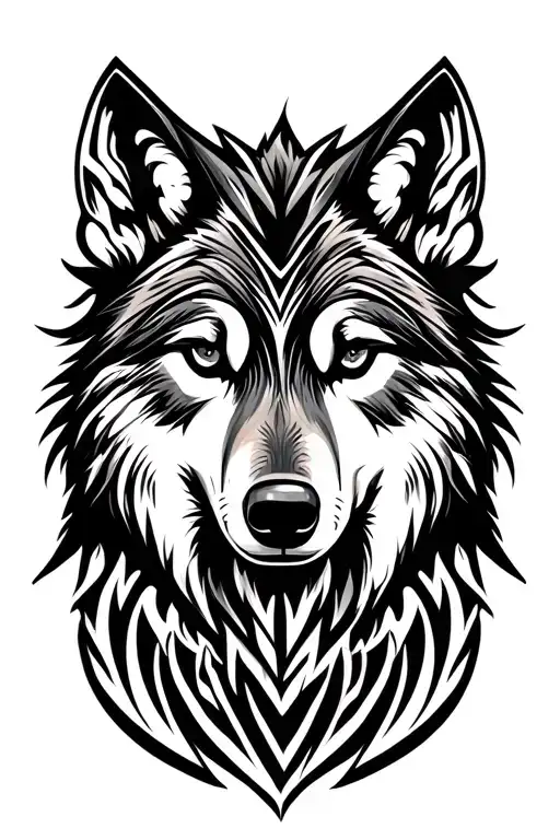 Wolf Face Surrounded By Tribal Markings