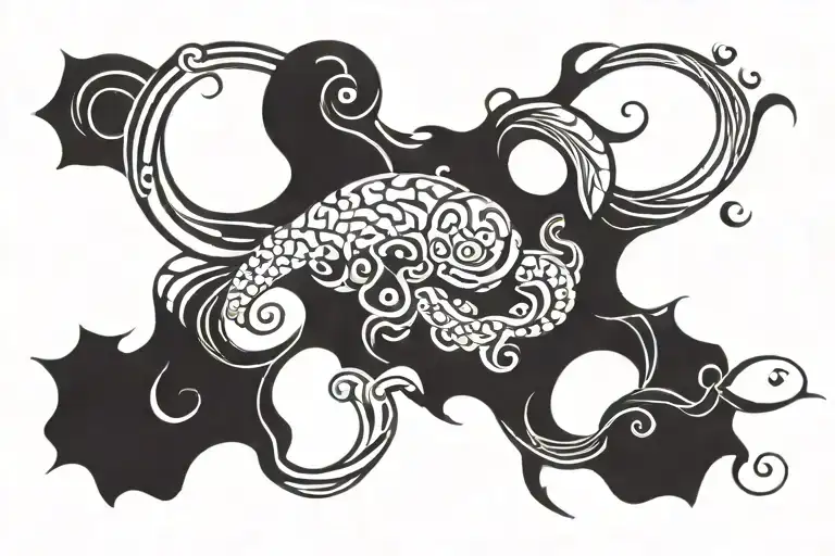 Cancer Zodiac Sign Intertwined Within Water Waves