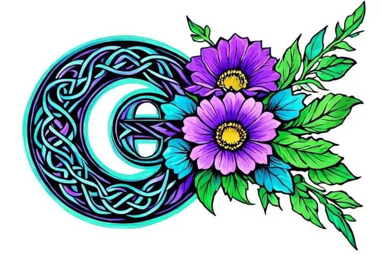Celtic G With Flowers In Deep Blue Purple And Green