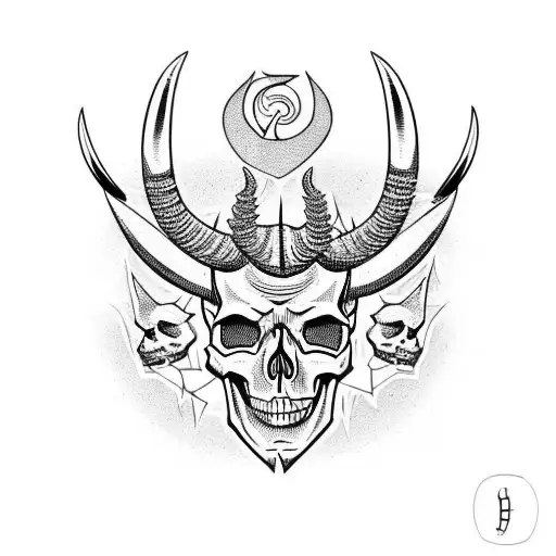 Skull With Horns And A Upside Down Croos Going Threw It