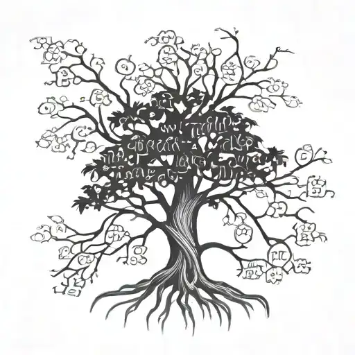 Large Maple Tree With Names Throughoutthe Branches With Root Structure Exposed