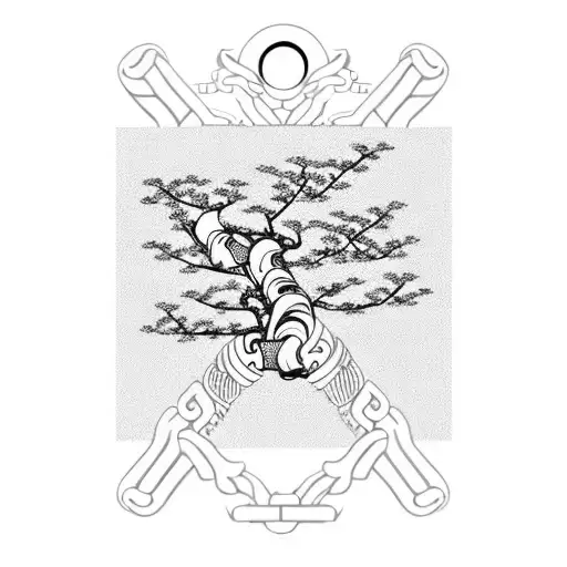 Japanese Samurai Cherry Blossoms Torii Gate