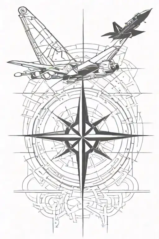 Golden Ratio Incorporating A Compass Design And A Fighter Jet Silhouette