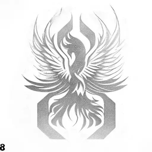 Simple Phoenix With Wings Spread Looking Up Tribal Style Black On White