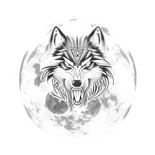 A Tribal Wolf Howling At The Moon