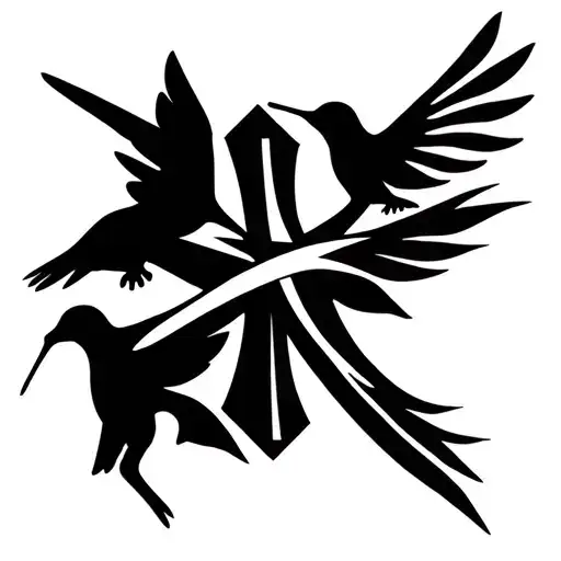 Cross With Two Hummingbirds And A Deer