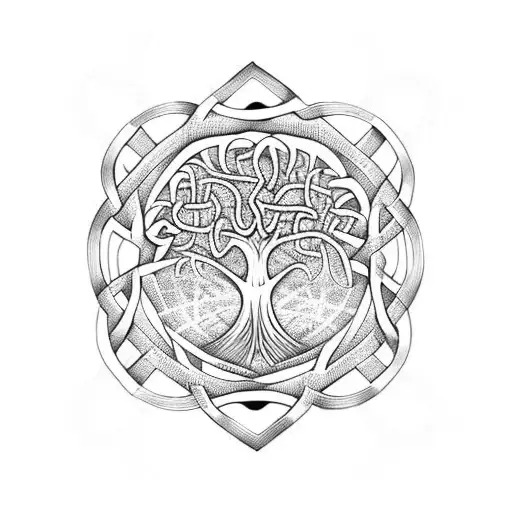 Celtic Tree Of Life With Celtic Knot Branch On The Top Right Side