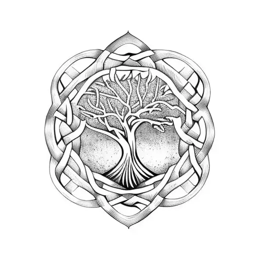 Celtic Tree Of Life With Celtic Knot Branch On The Top Right Side