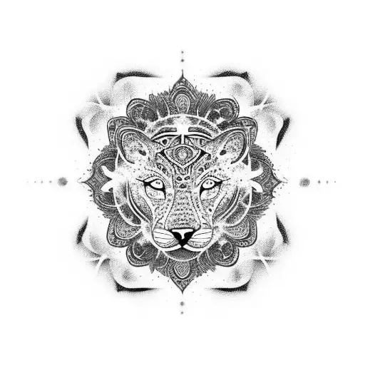 A Black-grey Tattoo Of A Meditating Leo Surrounded By Psychedelic Patterns