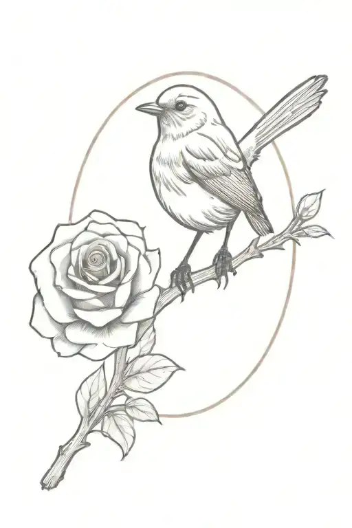 Robin Perched On A Rose With A Sunset In The Back