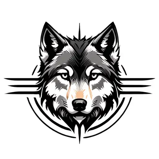 A Wolf With Two Parallel Lines Inside A Circle