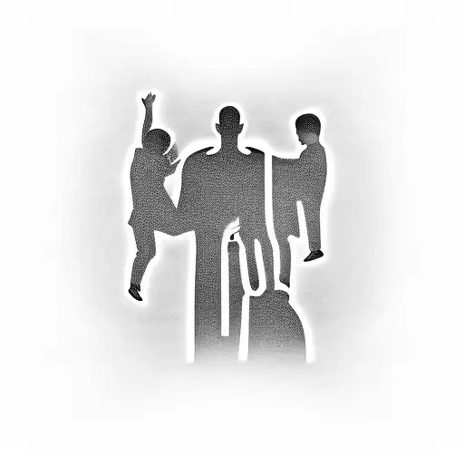 Stairway With Father And Sons Silhouettes