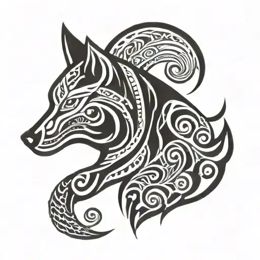 Maori Wolf Blending Tribal Patterns