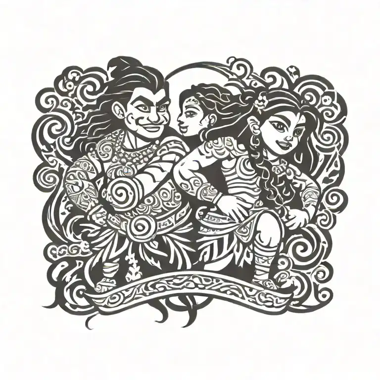 Maui Moana Disney Tattoo With Boy And Girl