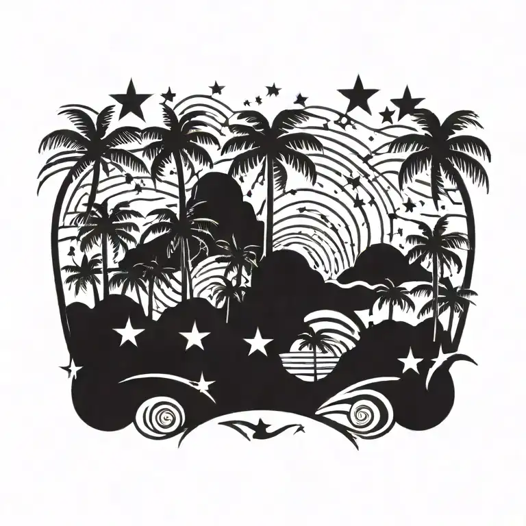 Beach Sky With Palm Trees Stars And Stripes