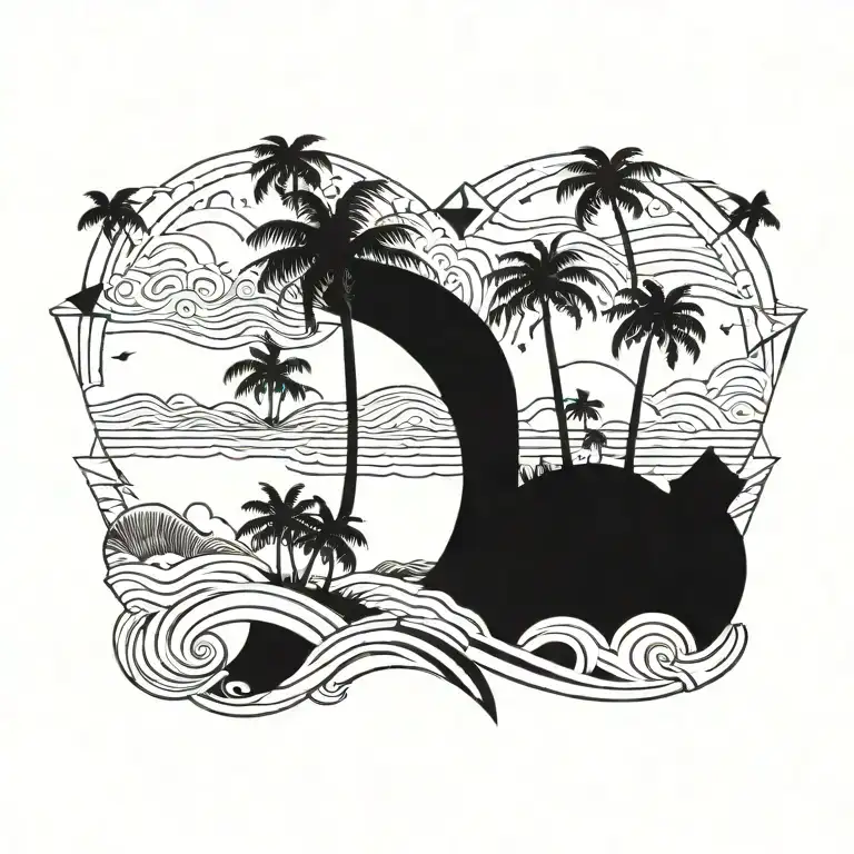 Beach Sky With Palm Trees Triangles And Waves