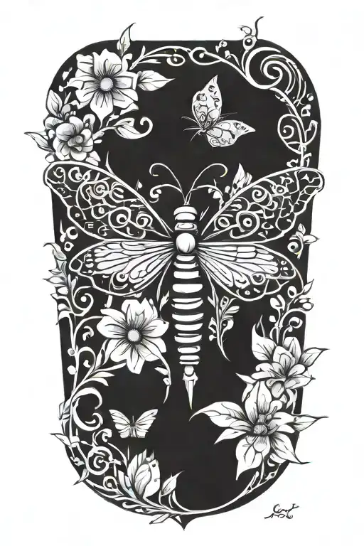 Idrangonfly With Flowers Surrounding