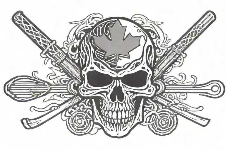Grateful Dead Skull With Canadian Flag And Hockey Sticks