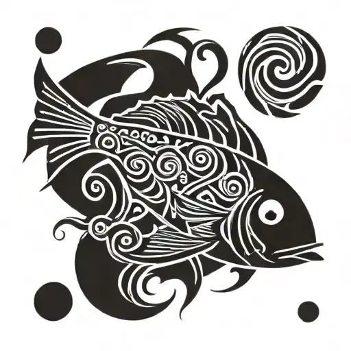 Fish Sun Waves Poseidon Trident Symbol