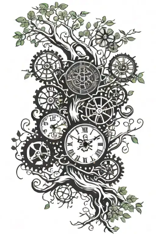 2 Clocks With Gears Hanging From The Roots Of A Banyan Tree In Florida With Four Leaf Clovers