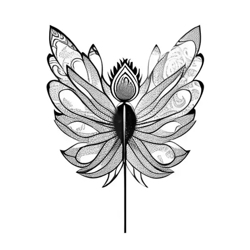 Lotus Flower Peacock Feather Dragonfly Butterfly