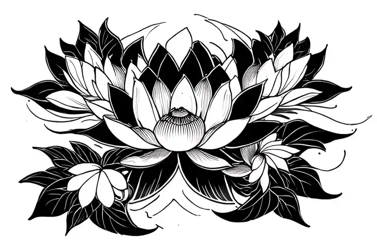 Japanese Tribal With Lotus Flowers