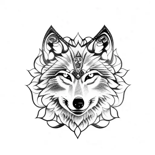 Wolf With Roses And Moon