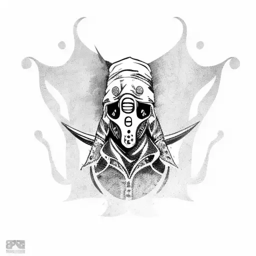 Plague Doctor With Multiple Different Types Of Mask Around Him