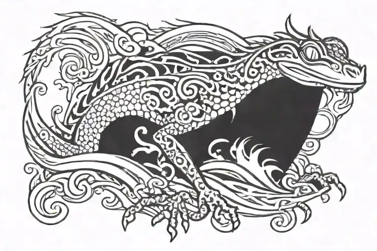 Waves Crashing And Frog Riding Dragon