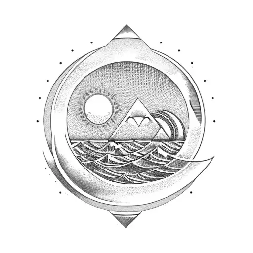 Waves With Sun An Moon In A Triangle