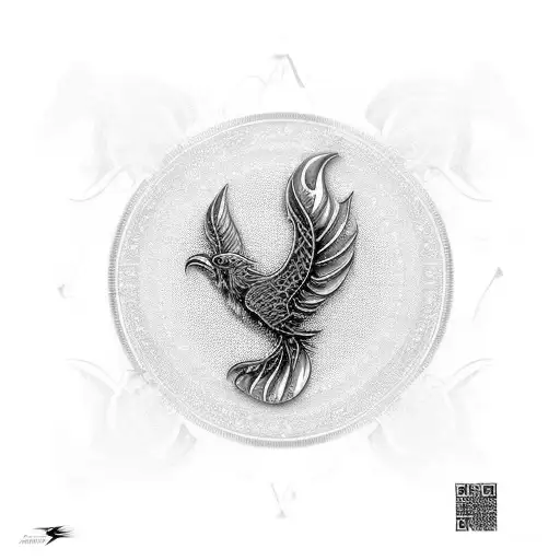 Fire Bird In A Metal Ring With A Gold Key In The Style Of Realism