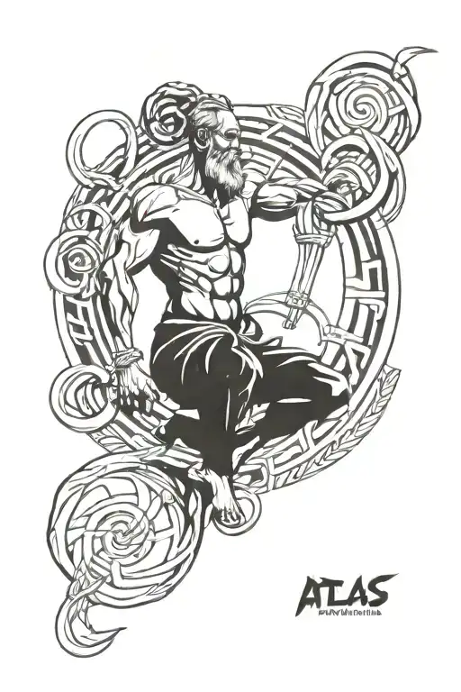 Atlas Showing His Strength With A Wisdom Knot Design Incorporating Elements