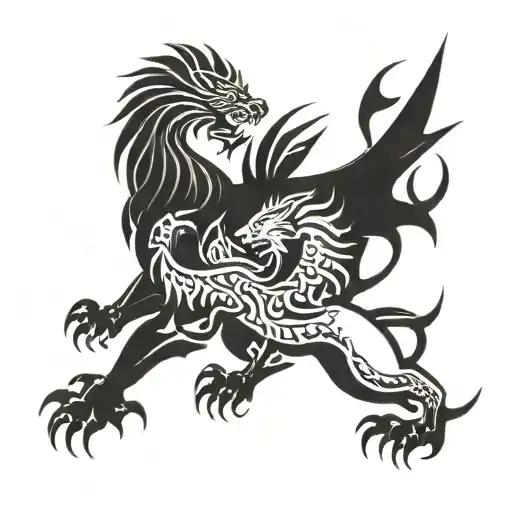 Welsh Dragon Fighting A Lion