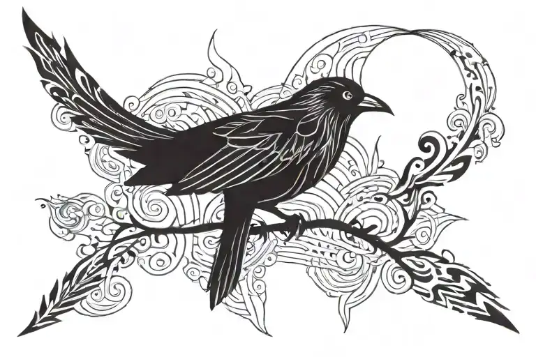 Red Winged Black Bird Perched Northern Lights Behind