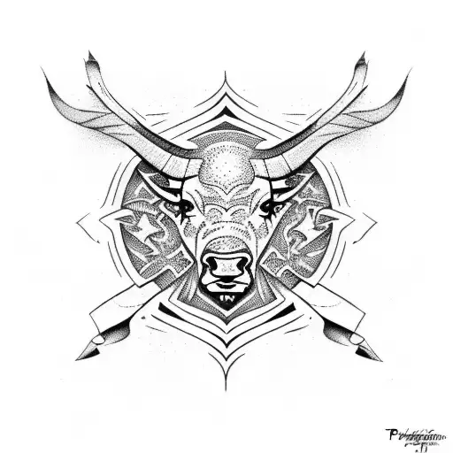 Psychologist Symbol Merged With A Buffalo In Dotwork Style