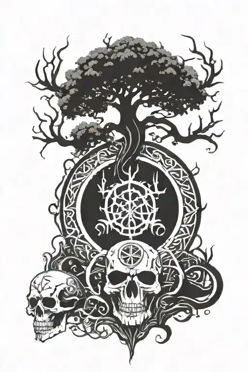 Yggdrasil With Odins Horn Skull Wearing
