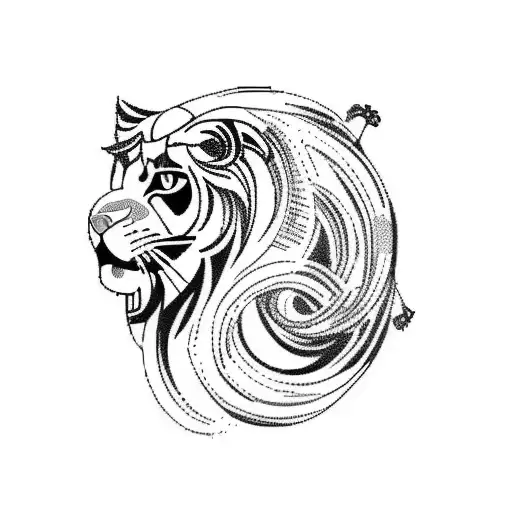 A Traditional-style Tattoo Of A Woman Gracefully Riding A Lion