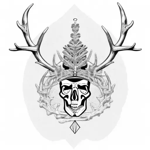 Skull With Headdress And Antlers