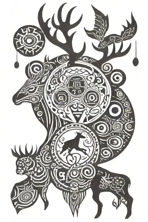 Elk And Owl And Drums And Music Outdoors