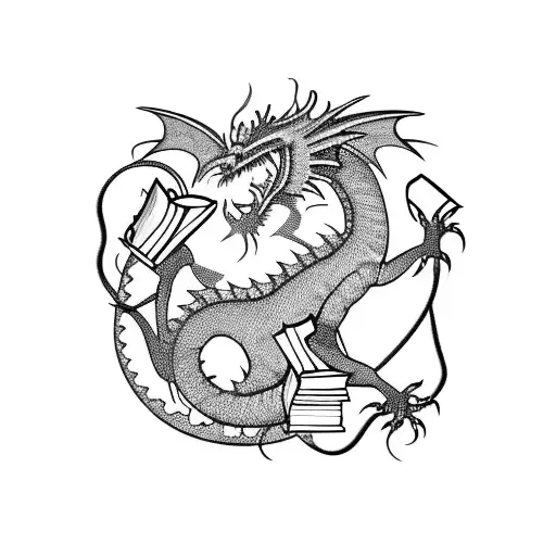 Sleeping Western Dragon With Books