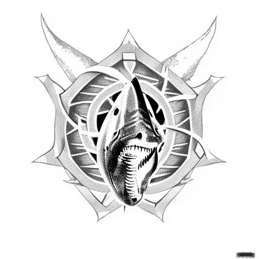 Shark Fin In Sirkel With Horns And Vred-de-lied