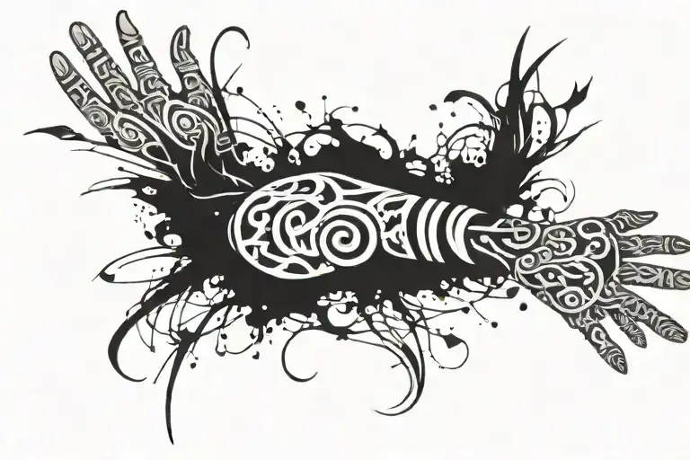 Starting At The Root Of The Hand And Running Down The Arm With Black Lines To The Shoulder