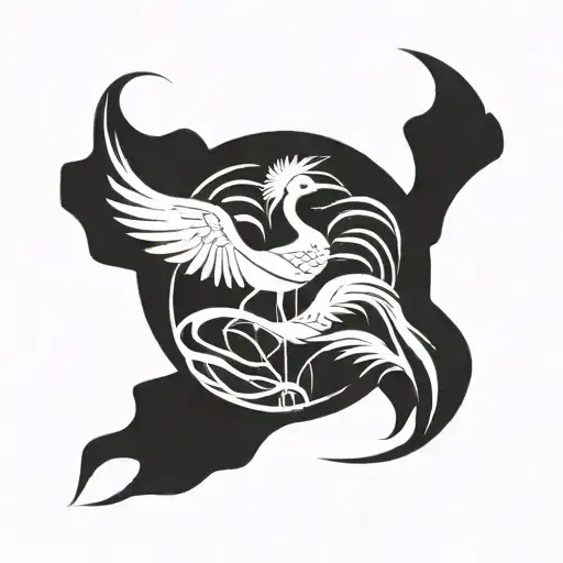 Black Circle With White Crane Inside