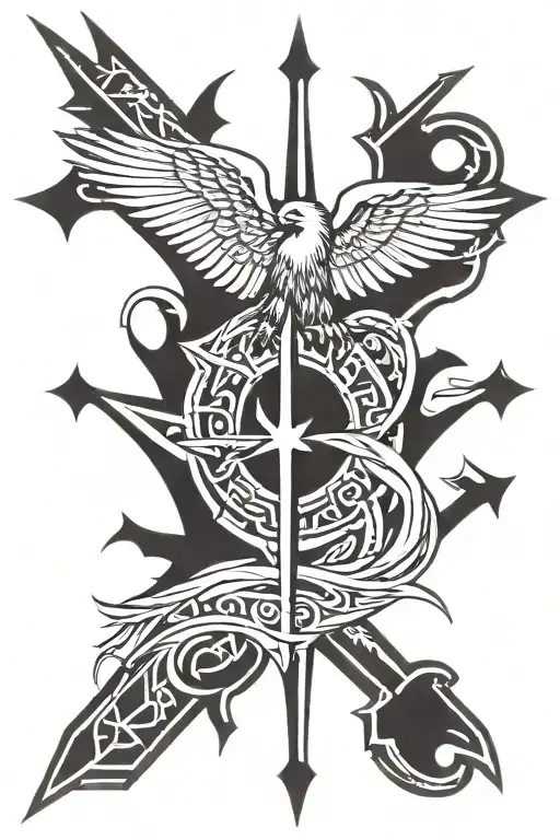 Tau Cross With Eagle In Front And Sword
