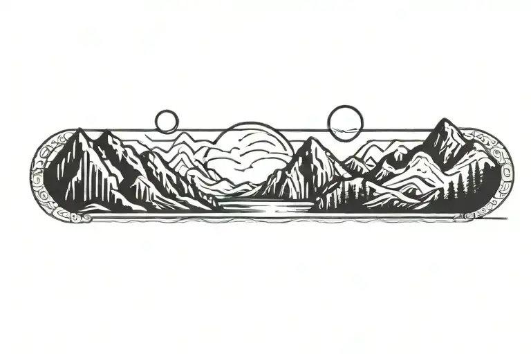 Mountain Range With Waterfall And Moon Surrounded